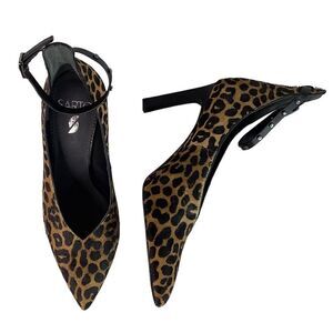 Sarto By FRANK SARTO A-Sarah Heel Calf Hair Cheetah Print Pointy Toe Brown SZ 8